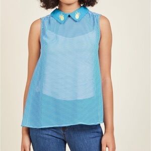 ModCloth Striped Pineapple Embroidered Stripe Top